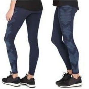 Spanx Sz L Seamless Leggings Pull On Stretch Workout Athletic Blue Aztec Stripe